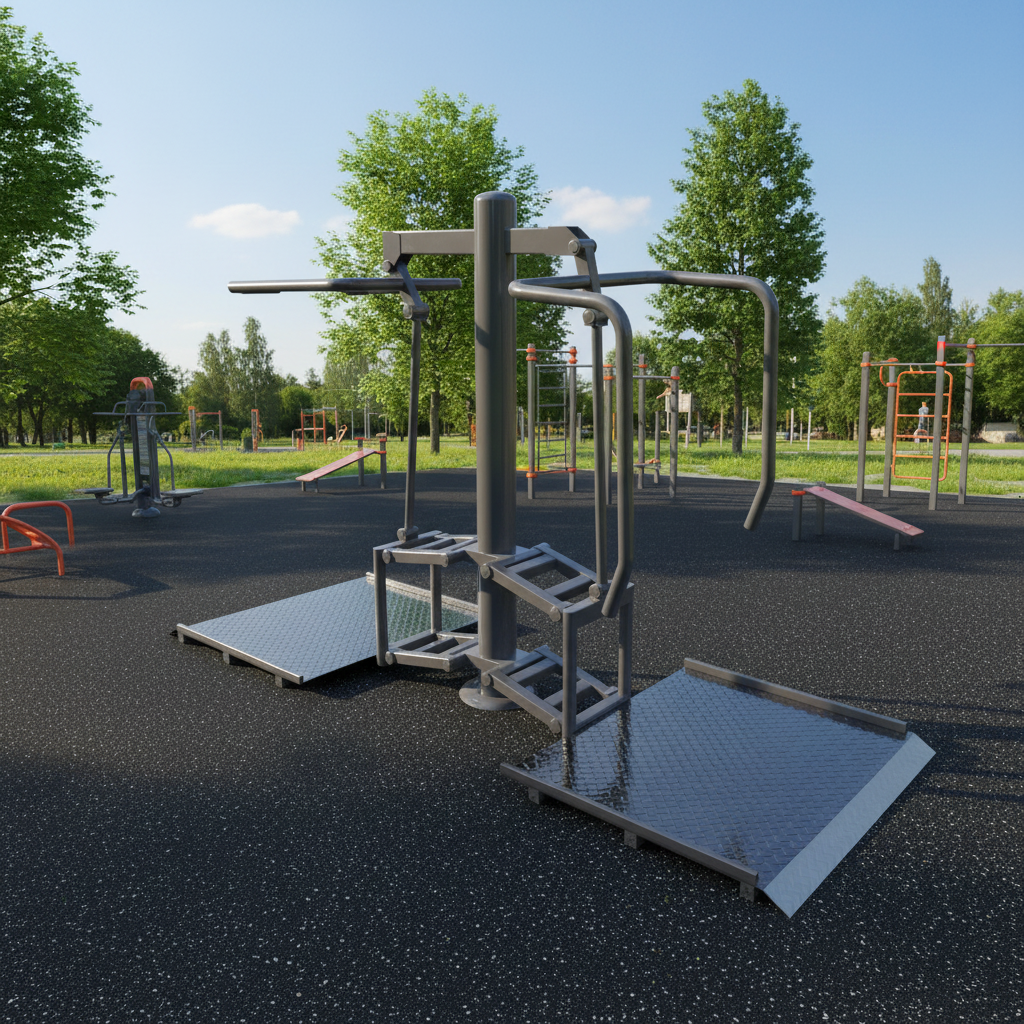 картинка УТЭ-Z-024 Жим от груди и подтягивание для колясочников из нержавеющей стали от производителя реабилитационного оборудования и ЛФК