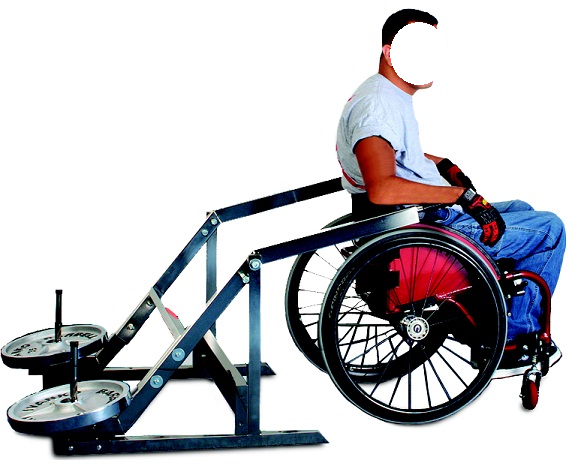 картинка А-150i Жим вниз для инвалидов-колясочников (свободный вес) от производителя реабилитационного оборудования и ЛФК