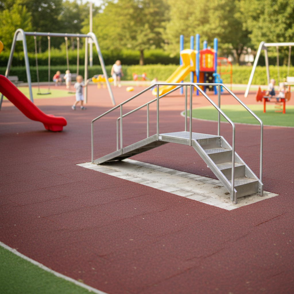 картинка Горка с пандусом из нержавеющей стали от производителя реабилитационного оборудования и ЛФК