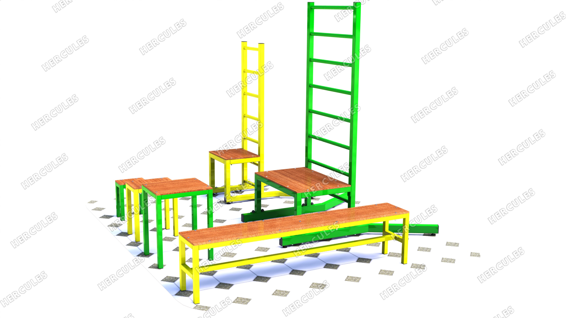 картинка Набор оборудования для ЛФК (стул, скамейка, скамейки-вкладыши) от производителя реабилитационного оборудования и ЛФК